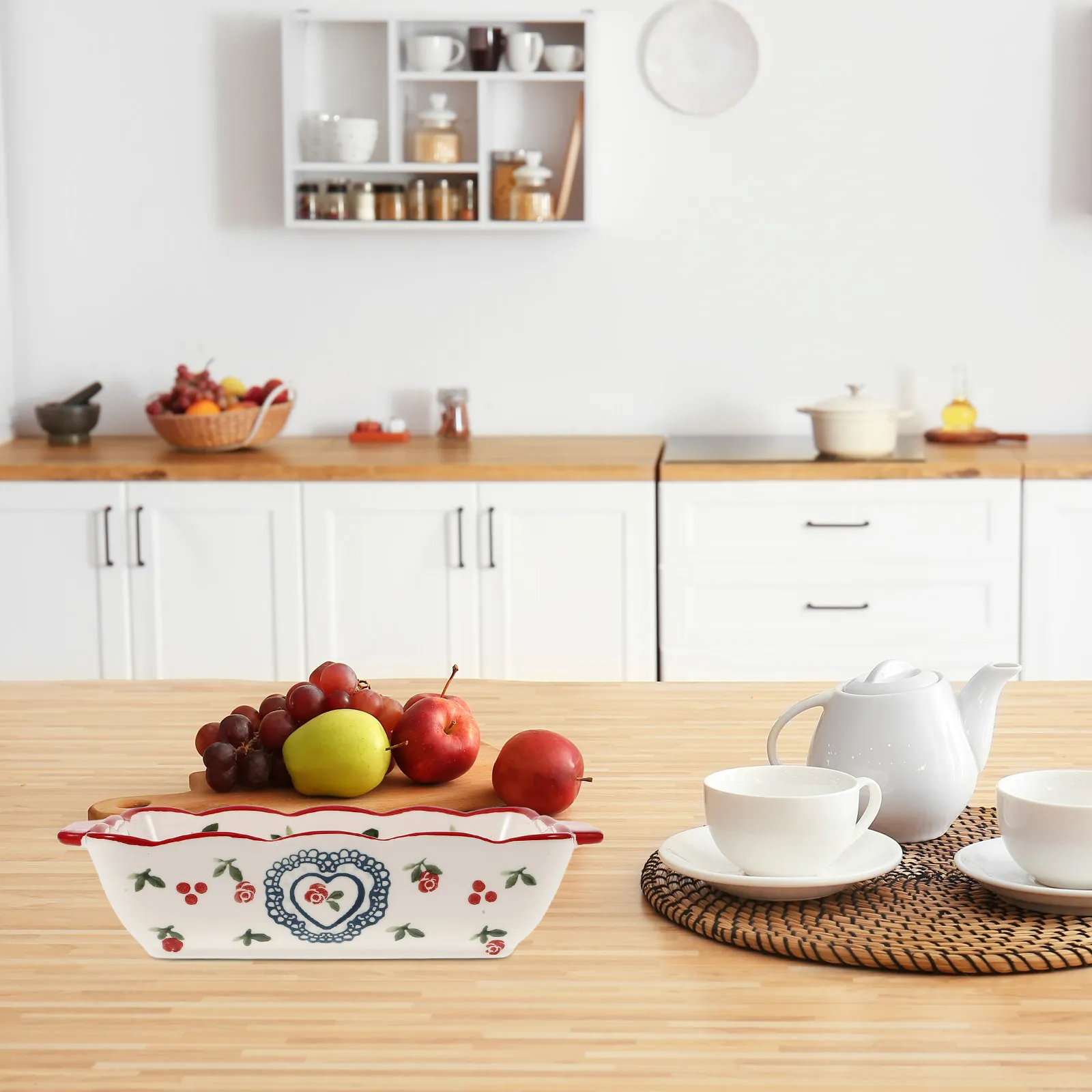 

Rectangular Ceramic Baking Dish Deep Pie Pan Double Handle Bakeware Multi-Function Roasting Tray for Oven Baking Cheese Cake