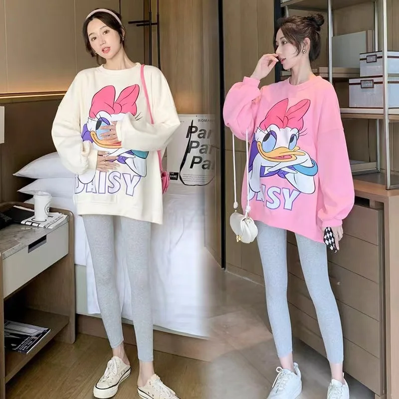 ربيع الخريف الأمومة البلوز الكرتون ميكي ديزي طباعة ملابس حريمي الحوامل طويلة الأكمام تي شيرت لطيف الحمل بلايز المحملة