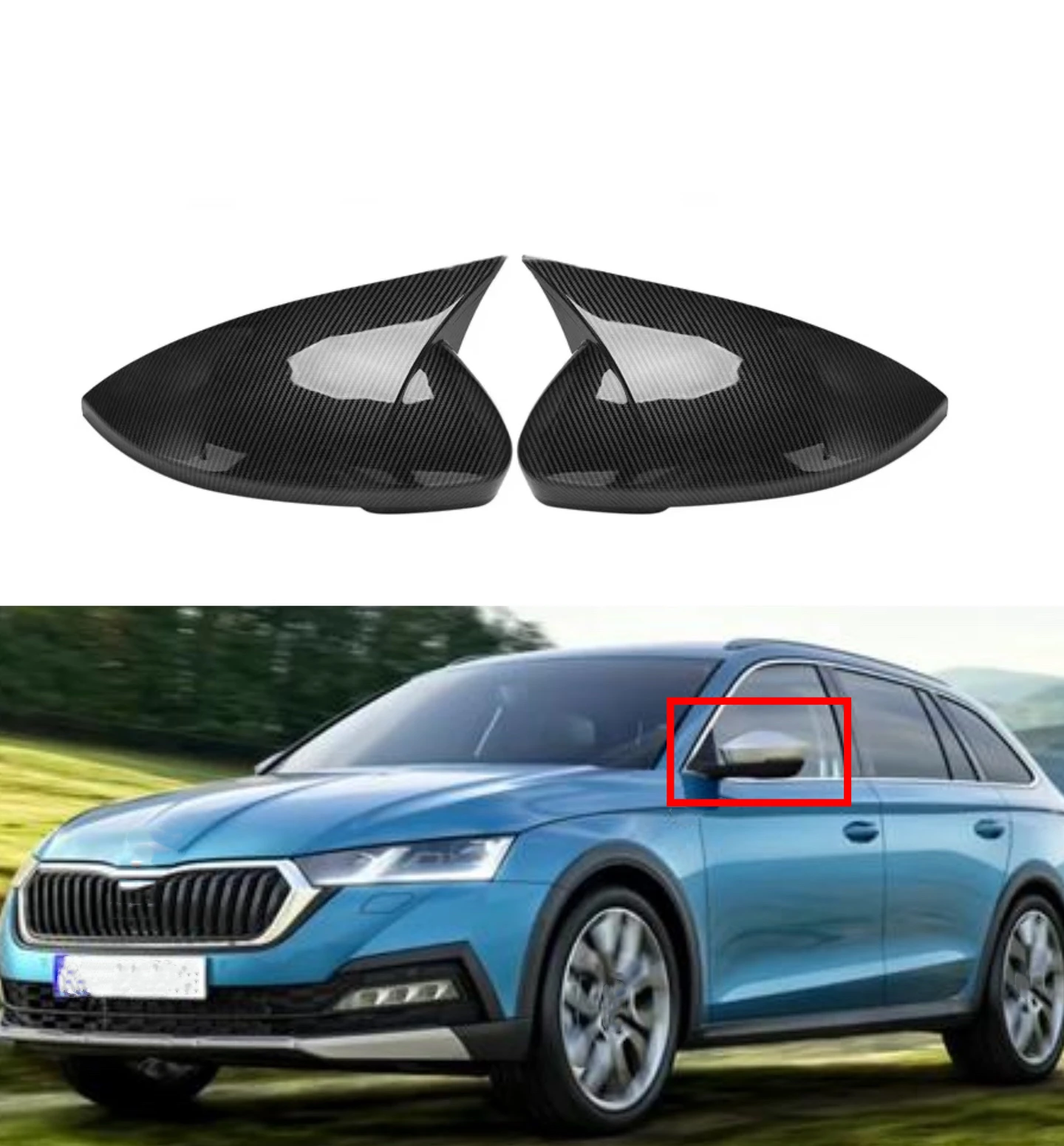 

Fit For Skoda Octavia 2021-2023 Car Rearview Side Mirror Cover Wing Cap Exterior Sticker Door Rear View Case Trim Carbon Fiber