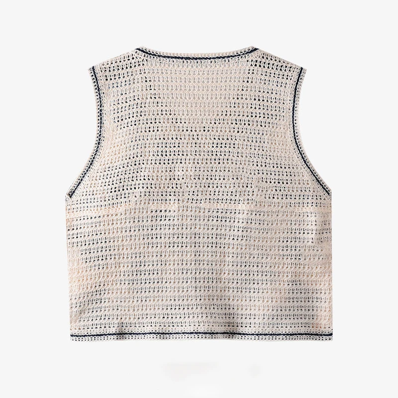 Chaleco de ganchillo con margaritas para mujer, sin mangas, con botones, suéter de punto abierto, Top de verano para adolescente, traje de vacaciones bohemio