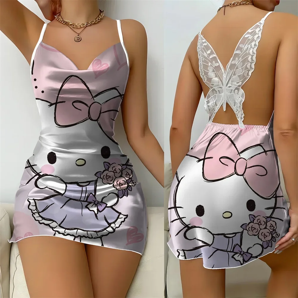 

2024 New Sleepwear Female Women's Summer Pajamas Woman Free Shipping Nightgown Sleep Dress Sexy Sleepdress Cartoon Pattern