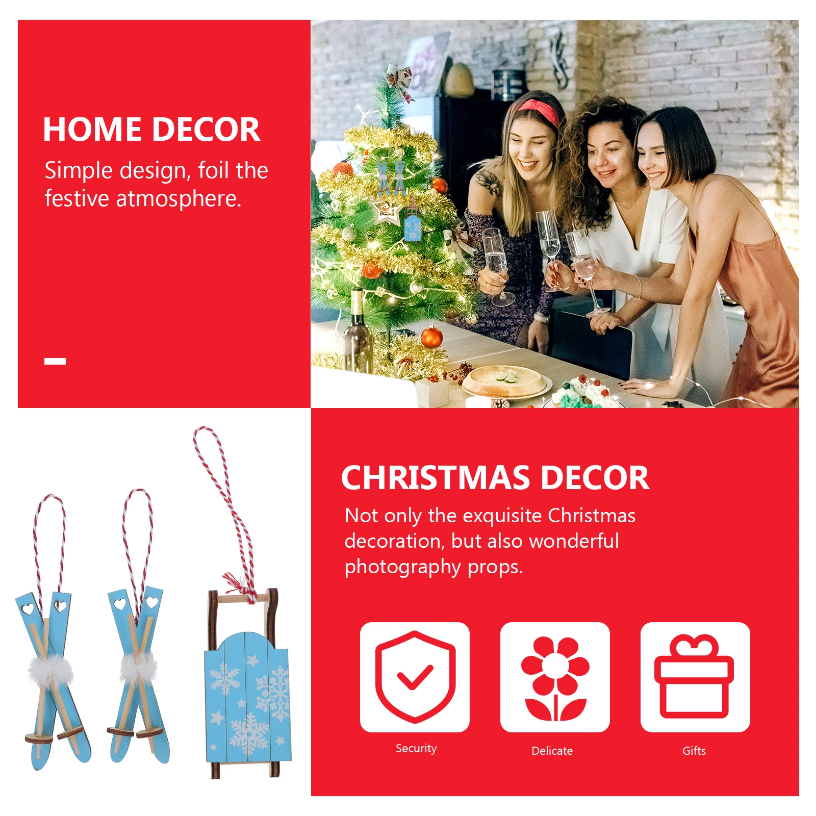 

3 Pcs Sled Pendant Christmas Tree Ornaments Faux Rustic Party Decoration Outdoor Accessories Mini