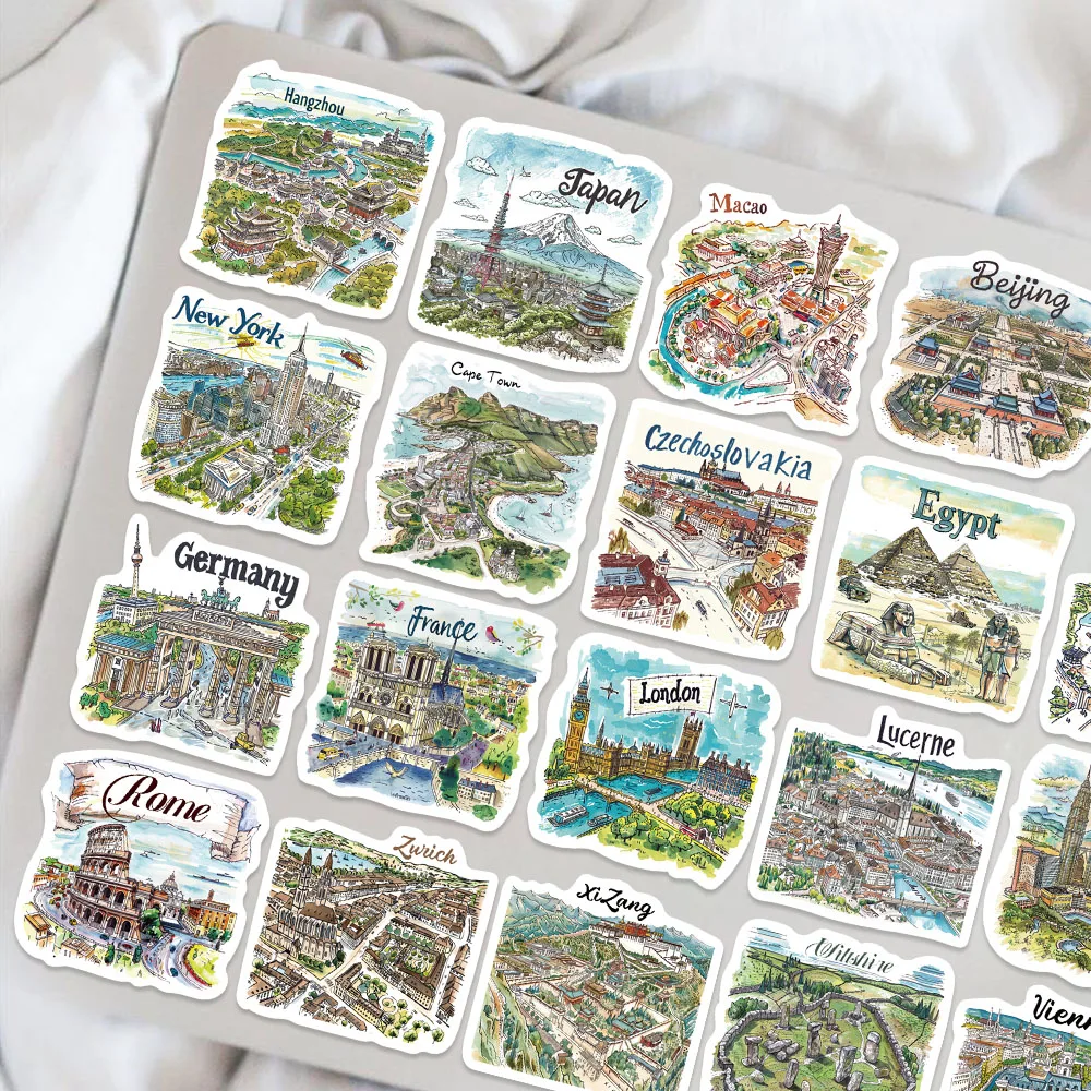 50pcs New Hand Drawn Tourist Map Stickers Decoration Notebook Luggage Cartoon Stickers Children Handmade Doll Graffiti Sticker﻿