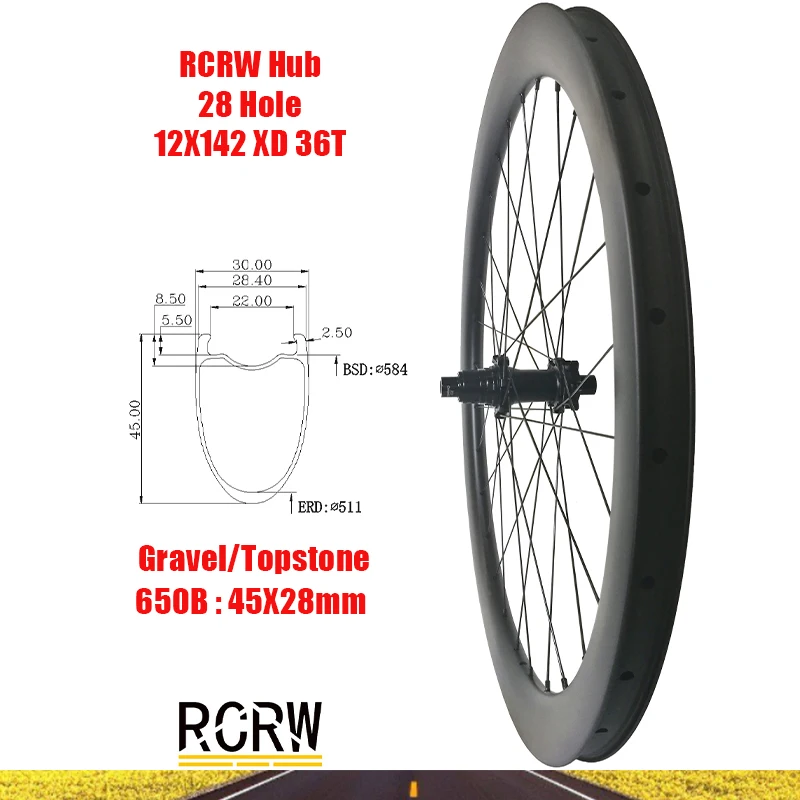 

650B/27.5er гравийная дорога 45x28 мм задний обод углеродного колеса Topstone 28H глубокий 45 широкий 28 RCRW 6 болтов диск HG XD MS втулка прямой тяги