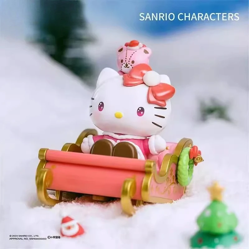 

Sanrio winter sleigh series hellokitty Christmas blind box table ornament trendy toy figure cinnamoroll kuromi