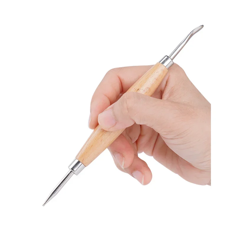 2pcs Set Wooden Handle Clay Engraving Knife Stainless Steel Double-headed Ceramic Clay Engraving Molding Ceramic Tool