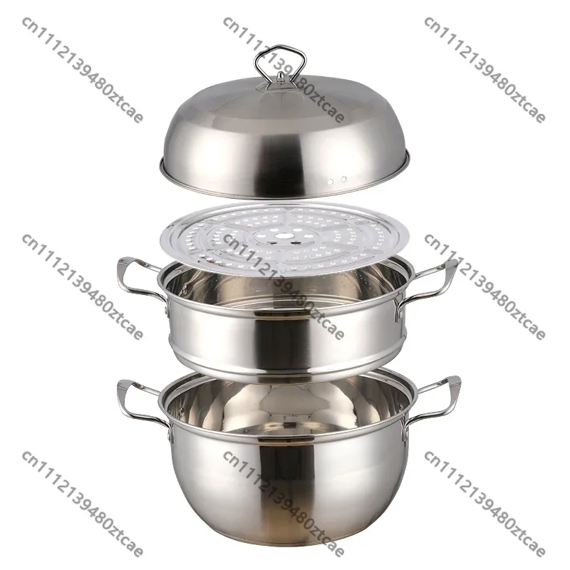 3-Layer Stainless Steel Steamer Pot, Gold Cooking Soup Boiler, Multifunctional Cookware for Gas Stove Kitchen Home Use
