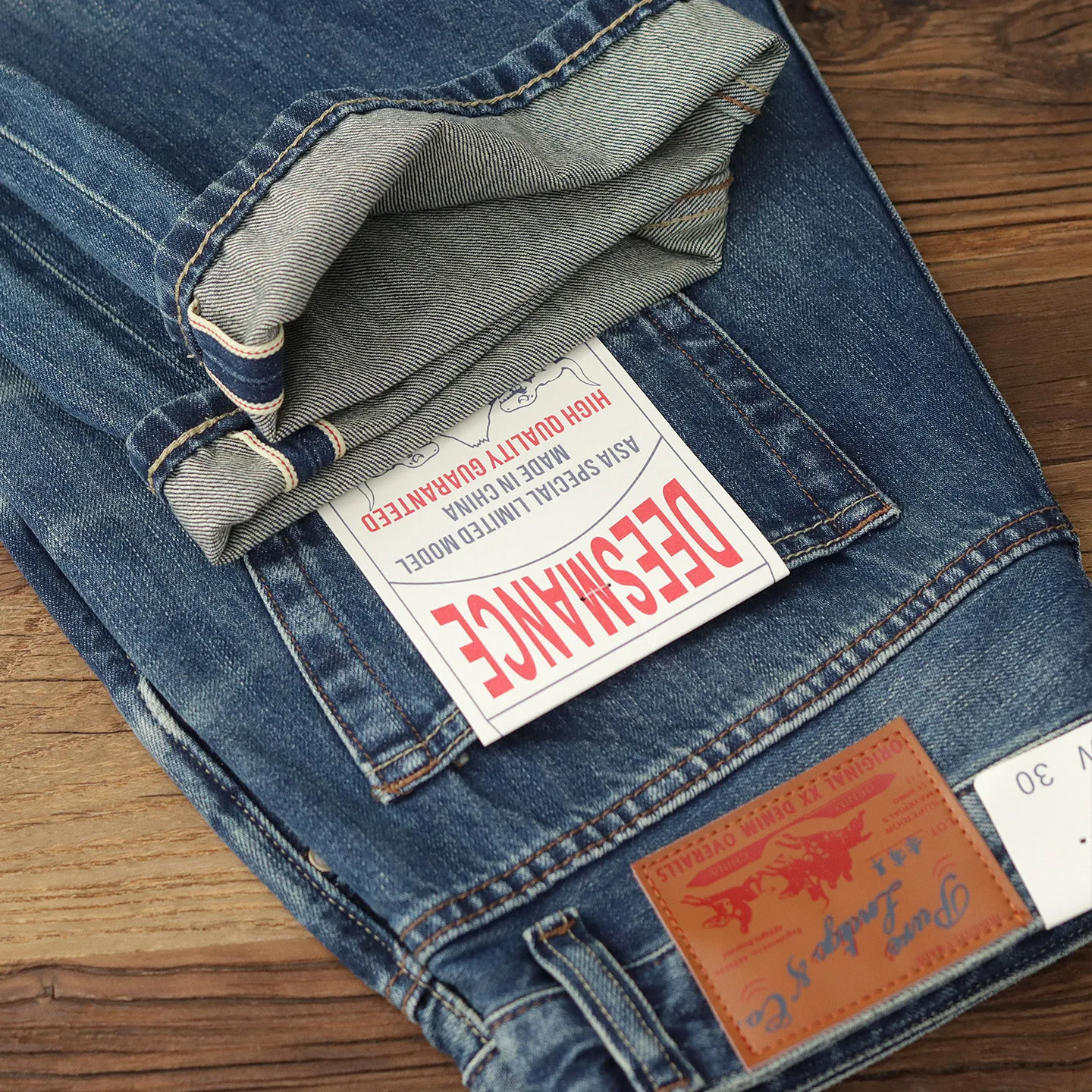 

2026 Spring New American Retro Selvedge Denim Jeans Men's Simple 100% Cotton Washed Old Casual Red Edge Loose Straight Pants