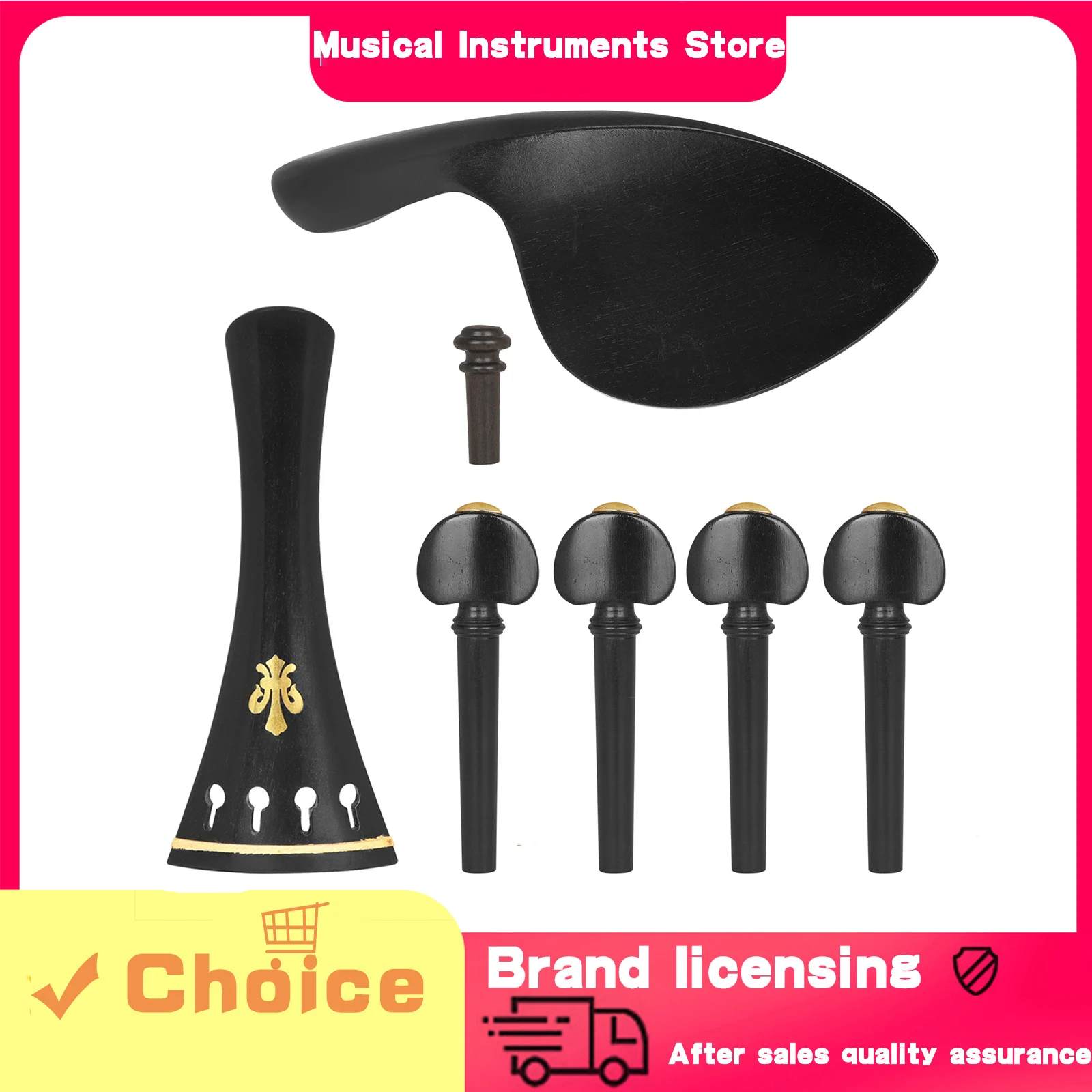 4/4/3/4 Violin Tailpiece Ebony Copper Flower Four Piece Set Pull String Board Chord Axis Tail Nail Chin Rest Violin Accessories