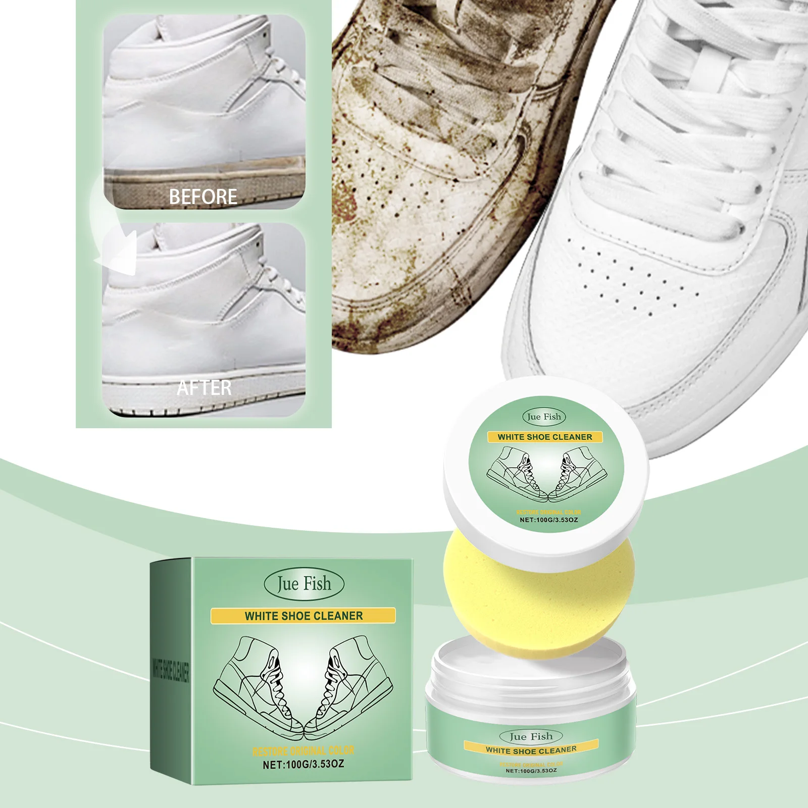 

White Shoe Cleaning Cream Deeply Cleanses Dirt Prevents Shoe Upper Cracking Removes Yellowing & Whitening Agent With Wipe Sponge