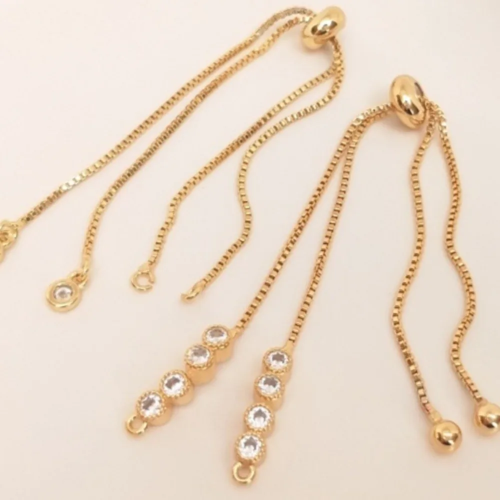 

14K Gold Color with Silicone Adjustment Bead Box Extension Chain Zircon Telescopic Bracelet Handmade DIY Accessory Accessories