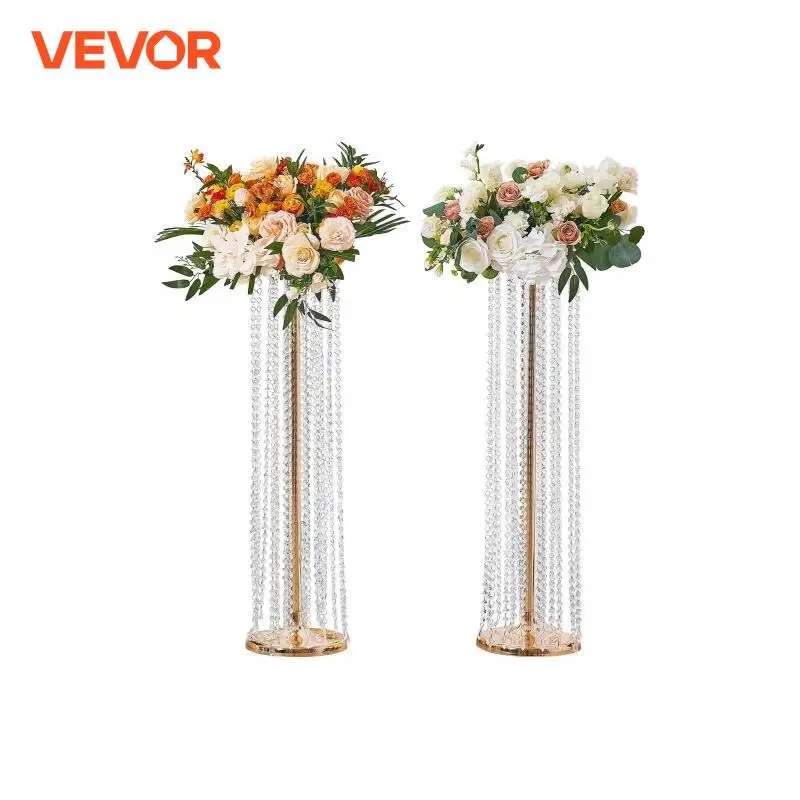 

VEVOR 2PCS Crystal Wedding Flowers Stand Crystal Gold Vase Metal Perfect for T-stage Wedding Party Ceremony Dinner Event Hotel