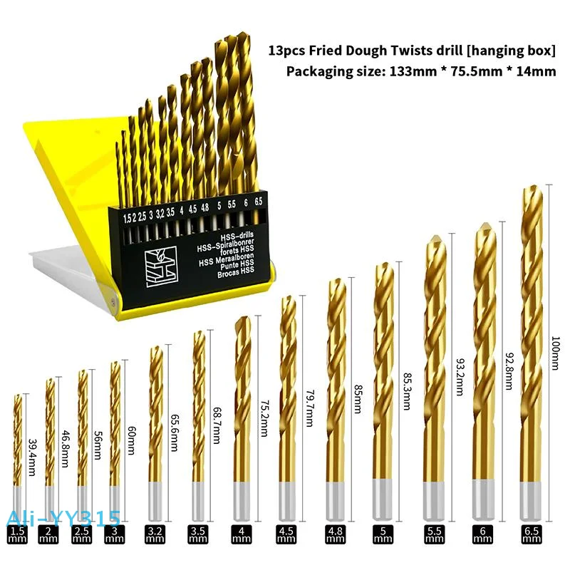 【Y】13Pcs 1.5mm-6.5mm Twists Drill Bit Set Metric Drill Kit Woodworking Metal Bit Tools For Ceramic Tile Glass Marble Concrete