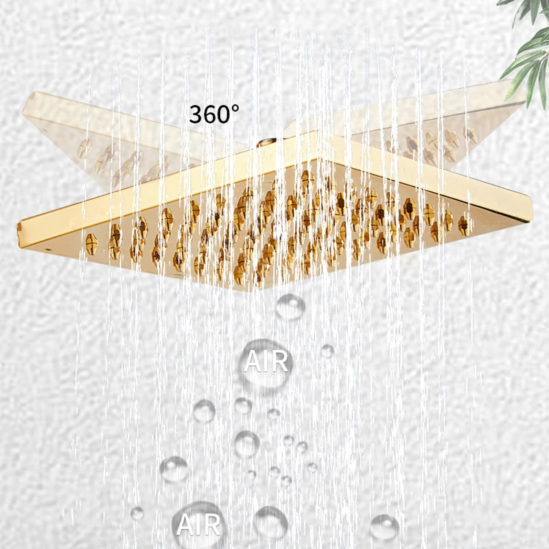 Luxury Gold Rain Shower Set Bathroom Hot Cold Thermostatic Mixer Shower System Bathtub Wall Mount SPA Rainfall Large Head Faucet