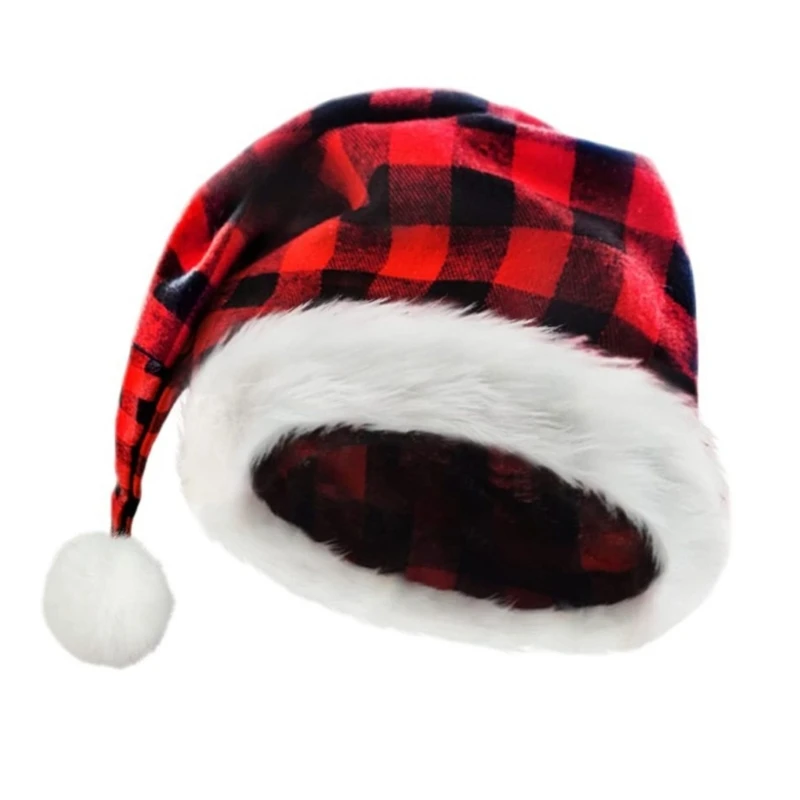 Theme Party Warm Santa Hat for Christmas Party All Age Festival Checker Santa Caps Family Gathering Parent Kids Headwear