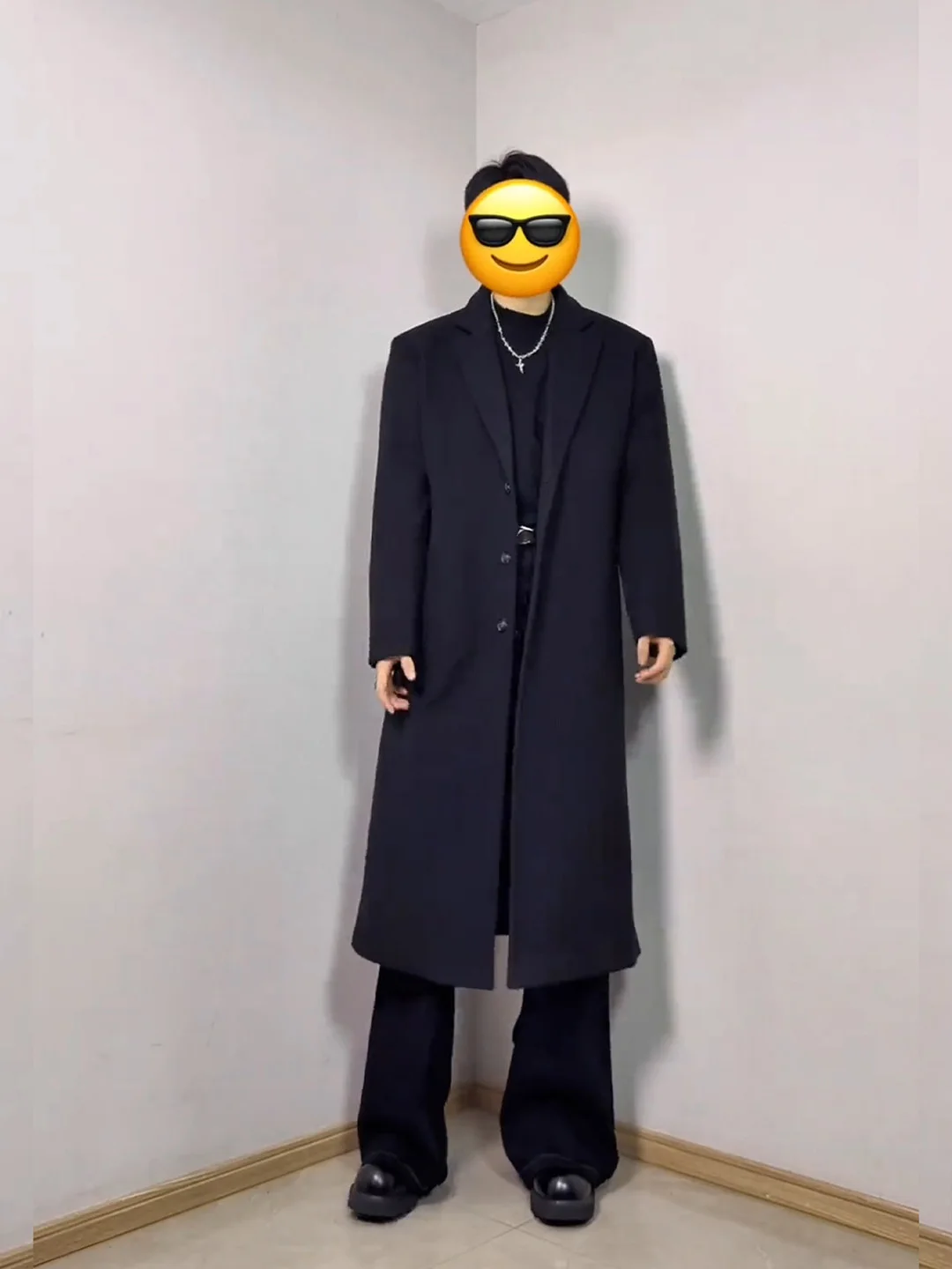 Black Mid-Length Woolen Coat Men's Style Autumn Winter Korean Version Slim Fit Knee-Length Outerwear High-End Feeling Cool