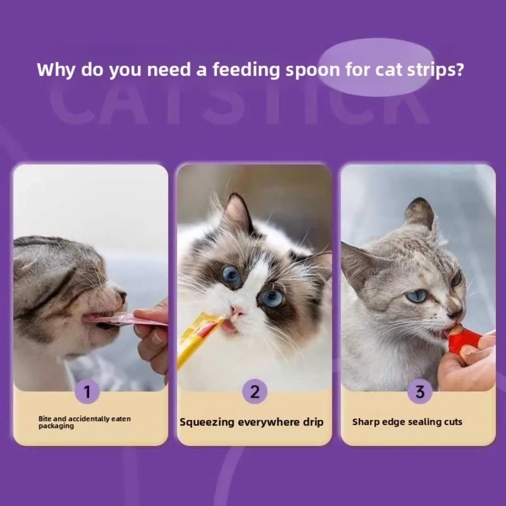 Stick Design Cat Treat Spoon Feeder Extended Handle Bite-resistant Pet Feeding Spoon Easy Clean Plastic Pet Wet Food Scoop