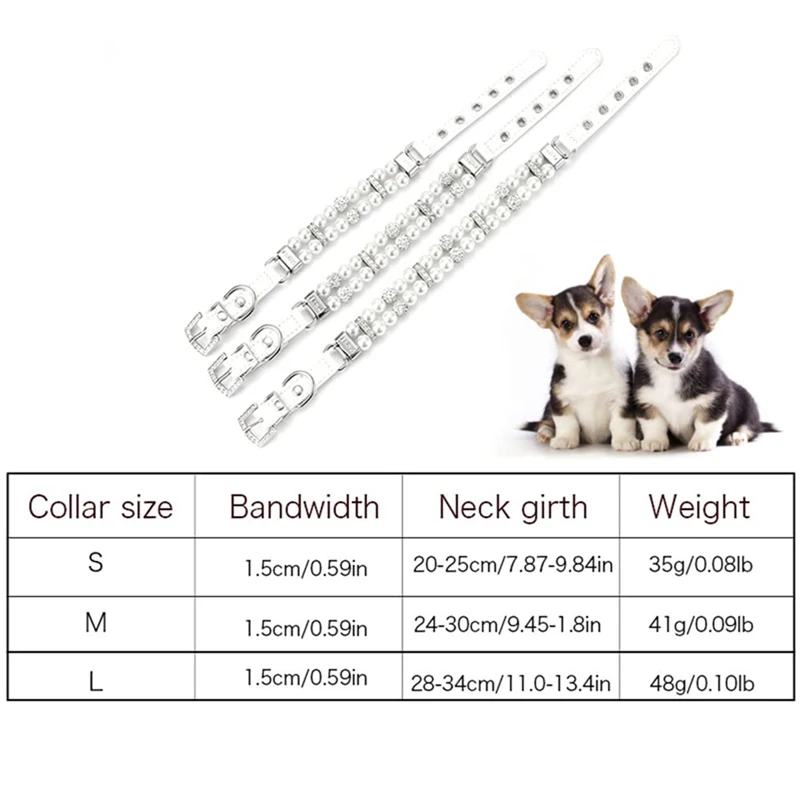 Dog Cat Pearl Collars with Crystal Rhinestone PU Leather Collars Necklace Adjustable Collar Leash Set Rope Dog Chain Cat Collar