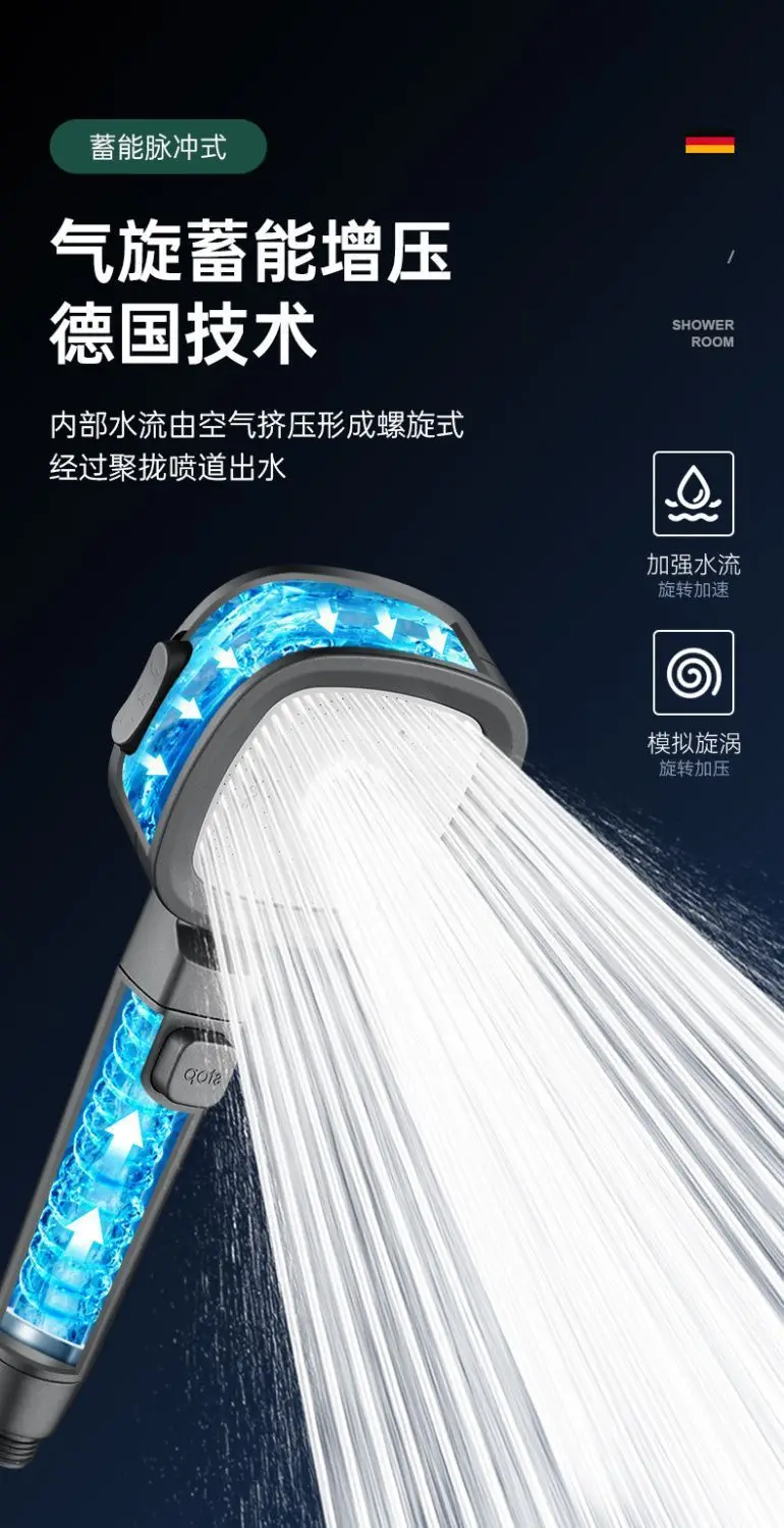 New High Pressure Shower Head with Stop Button 4 Modes Adjustable Water Saving Nozzle Rainfall Showerhead Bathroom Accessories