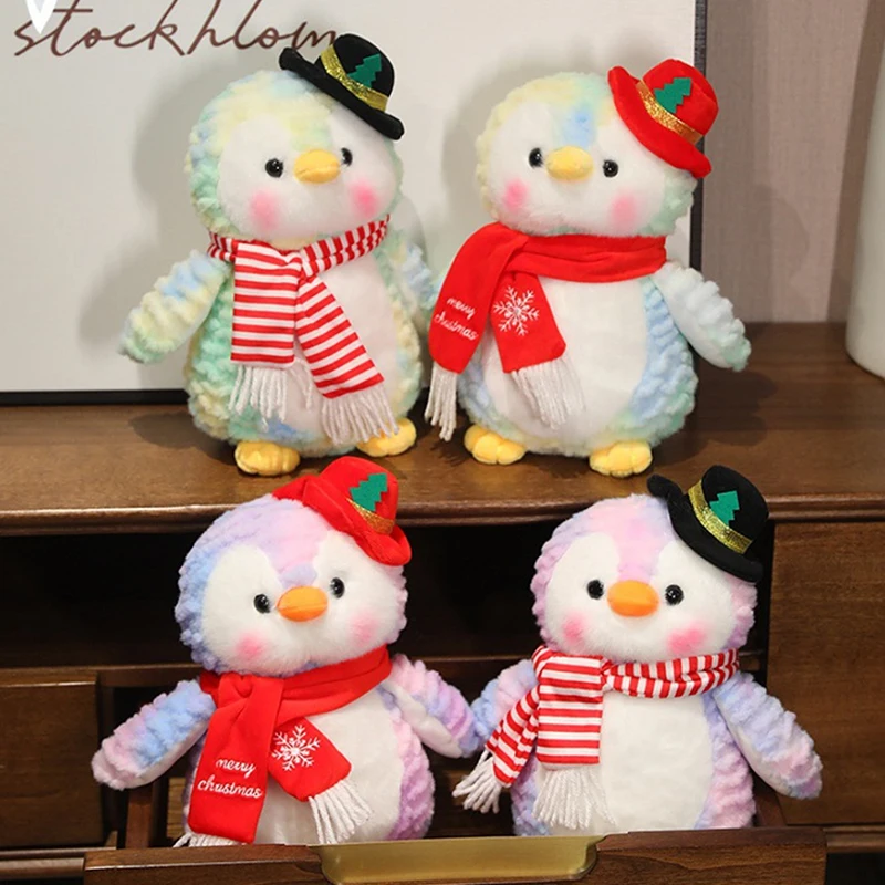 1PC Kids Gifts Tie Dye Christmas Penguin Plush Toy Doll Merry Christmas Decoration For Home Xmas Ornaments