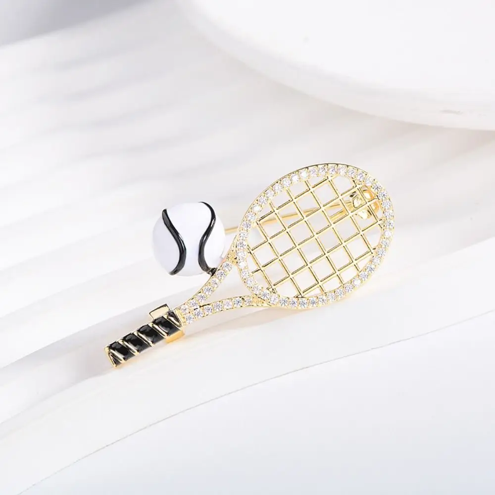 Personality Alloy Tennis Racket Brooch Rhinestone Zircon Enamel Metal Clothes Pin Badge Korean Style Gold Brooch Girls