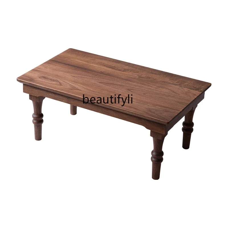 Black walnut small tea table All solid wood coffee table New Chinese small kang few tatami bay window tea table