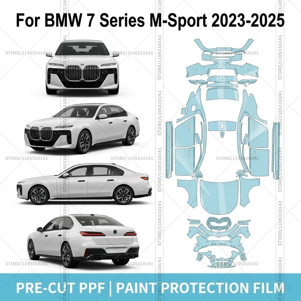 

Для BMW 7 серии M-Sport 2023-2025: Предварительно вырезанная прозрачная защитная пленка (PPF) для автомобиля, полная защита кузова