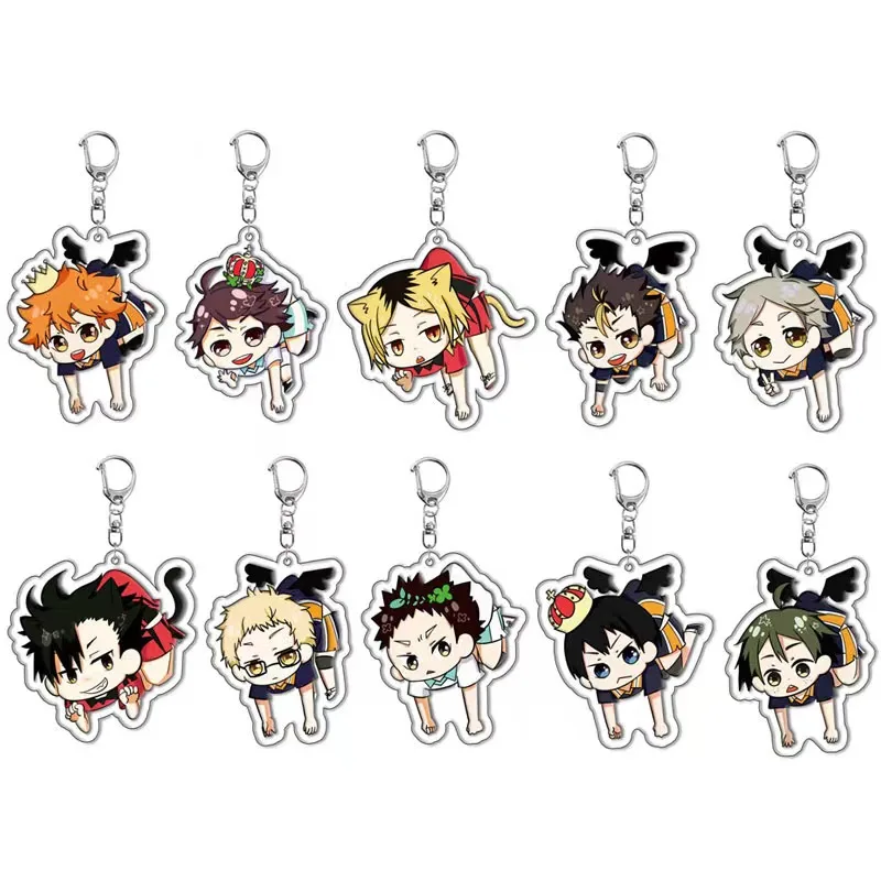 10 teile/satz Anime Schlüsselanhänger Haikyuu Mann Schlüsselbund Taschen Frauen Schlüssel Ring Kette für Hosen Anhänger Hinata Shoyo Kozume Kenma Brelok