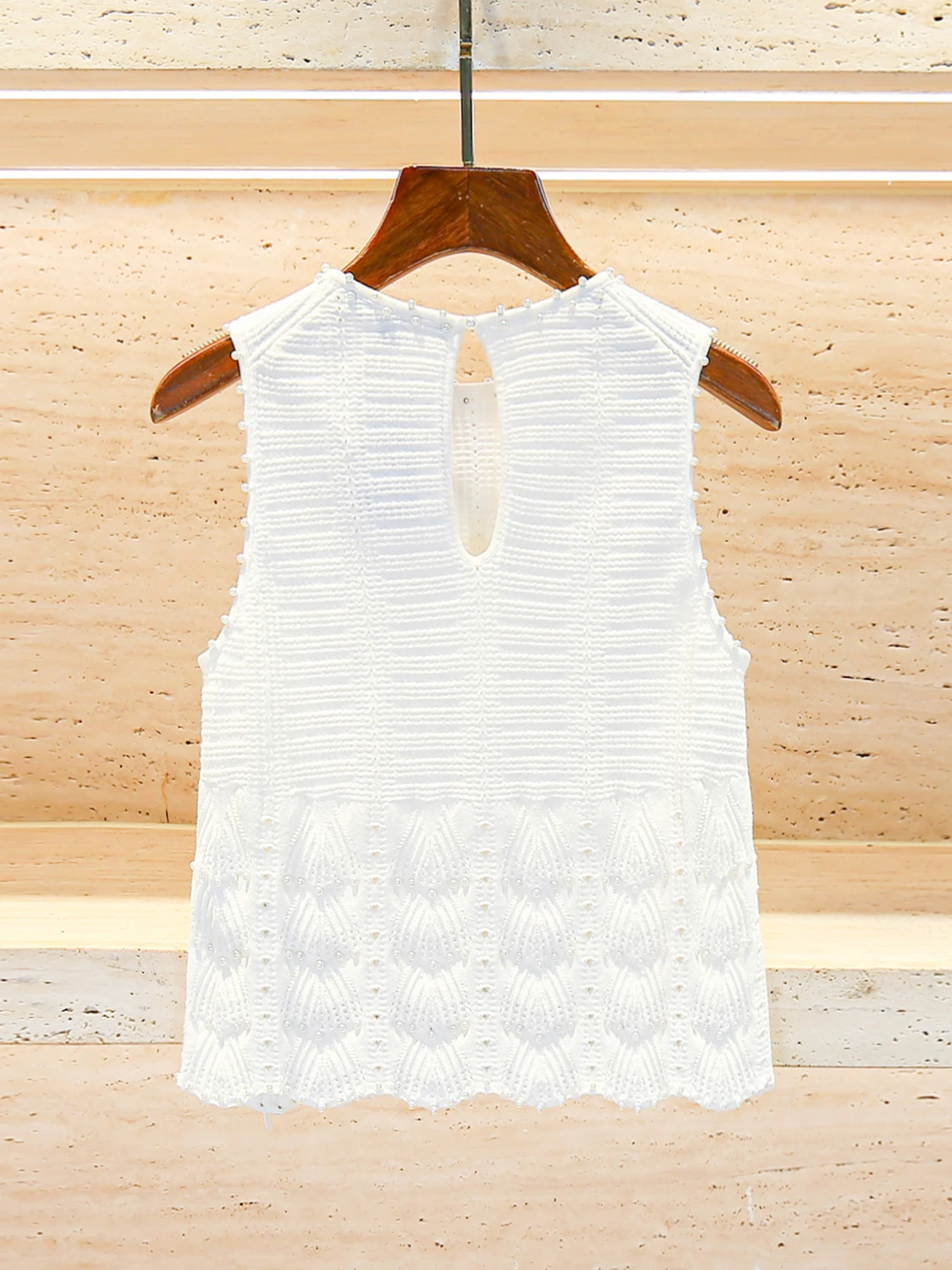 

S Home Nan You High End Women's Knitted Hollow out Beaded Vest Strap Top Summer Faion Commute Sle ort Length Color