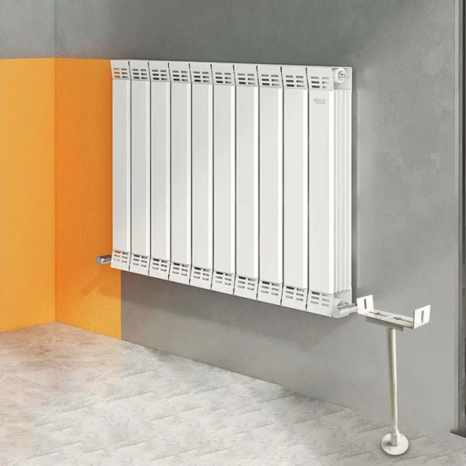 Adjustable Steel Radiator Brackets for Column Radiators Floor Mount Supports from 41 to 46cm Height to Prevent Tilting
