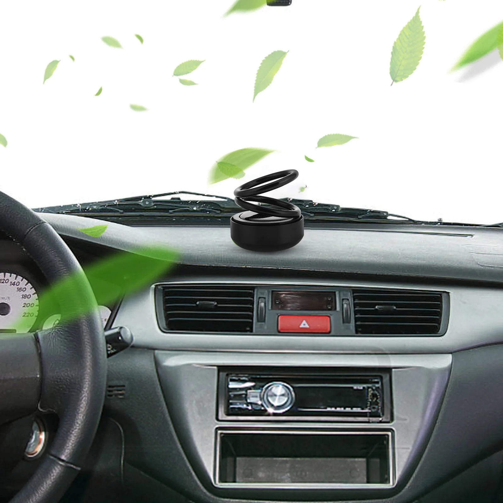 

Car Aromatherapy Ornament Solar Powered Rotating Double Ring Suspension Air Freshener For Auto Interior Dashboard Mount