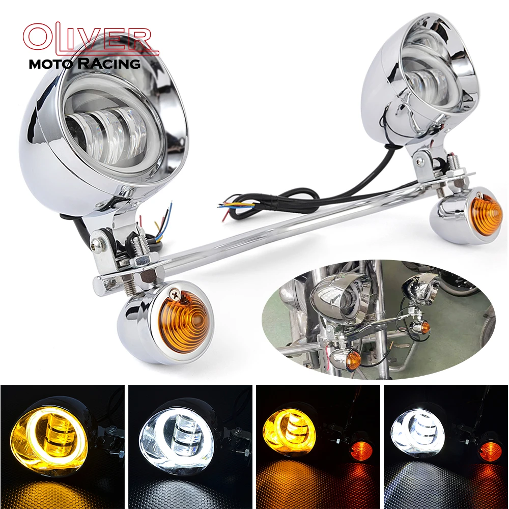 

Motorcycle LED Front Fog Light With Turn Signal Indicator Auxiliary Drive Lamp For Cruisers Choppers Cafe Racers Custom XL883