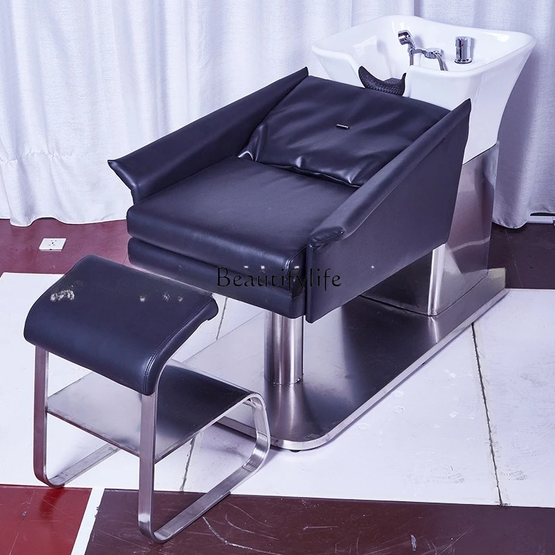

01-Shampoo flush bed semi-reclining massage hairdressing ceramic basin massage bed