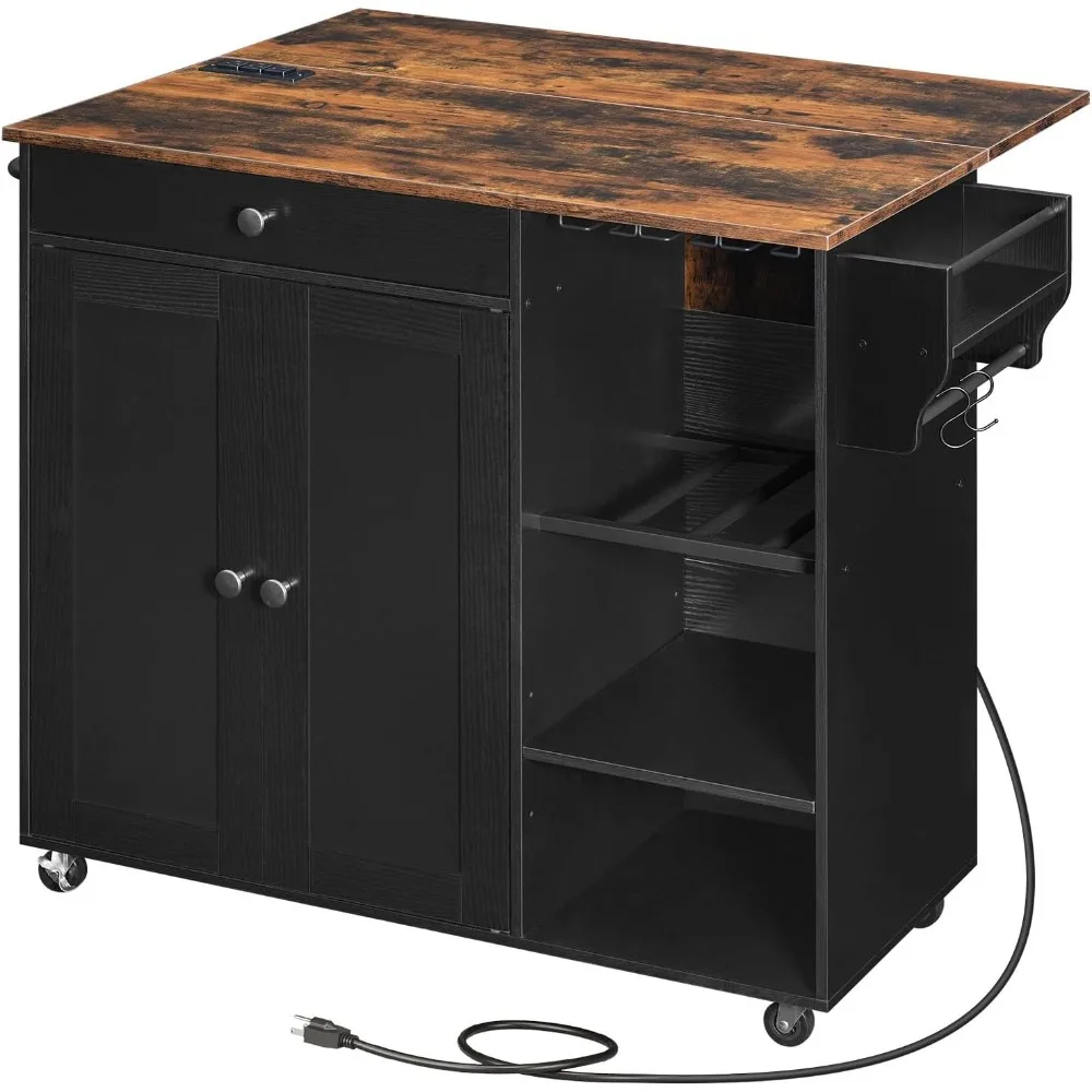 

HOOBRO Kitchen Island with Storage, Rolling Kitchen Island with Folding Drop Leaf, Charging Station, Spice Rack, Drawer