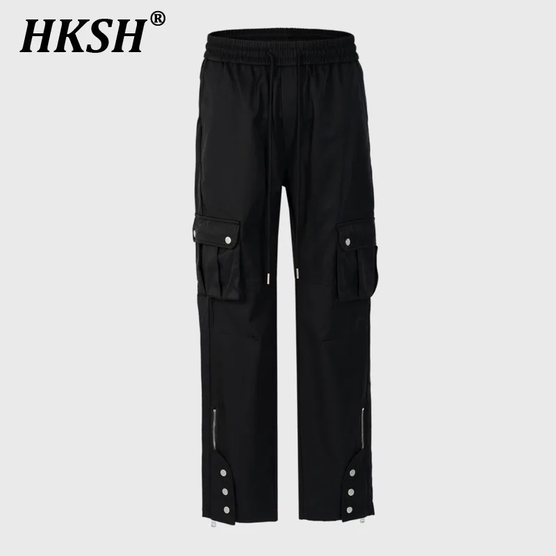 

HKSH Men's Streetwear Tide Safari Style Casual Straight Pants Women's Urban Functional Multi Pocket Zipper Dark Punk Tide HK0476