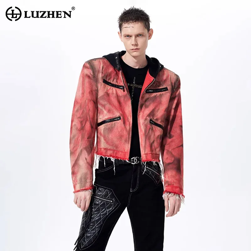 

LUZHEN 2026 Spring New Tie-dyed Burr Edge Tassel Design Zipper Patchwork Hoodies Jacket Men's Trendy Street Original Coat JY6407