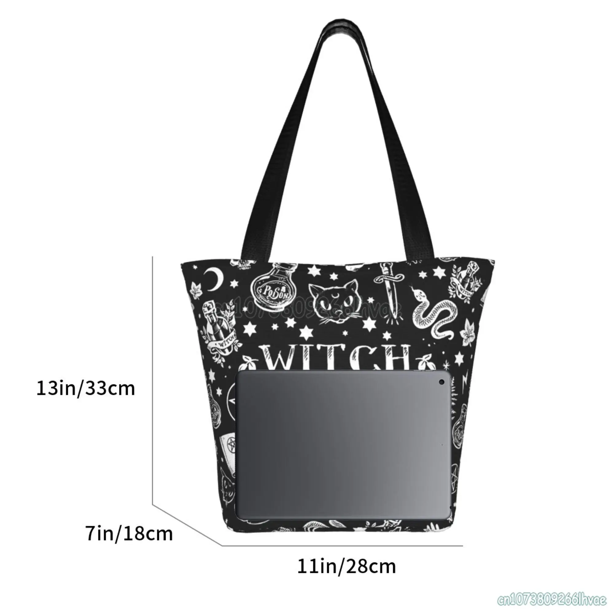 Halloween Witch Skull Pattern Shopping Bag Evil Horror Reusable Grocery Shopping Tote Bag Storage Handbag Women Shoulder Bag