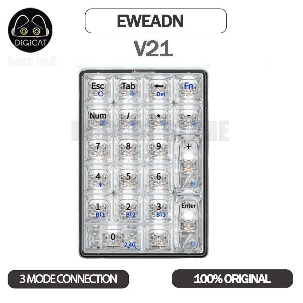 

Eweadn V21 цифровая клавиатура 3 режима USB/2,4G/Bluetooth беспроводная клавиатура 21key Rgb подсветка прозрачная цифровая механическая клавиатура