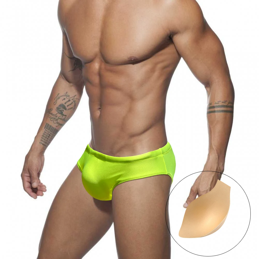 Sexy Mens Glitter Push Pad Bathing Suit Low Waist Transparent Swim Briefs Sport Beach Swimwear Fashion Male Bright Surf Trunks