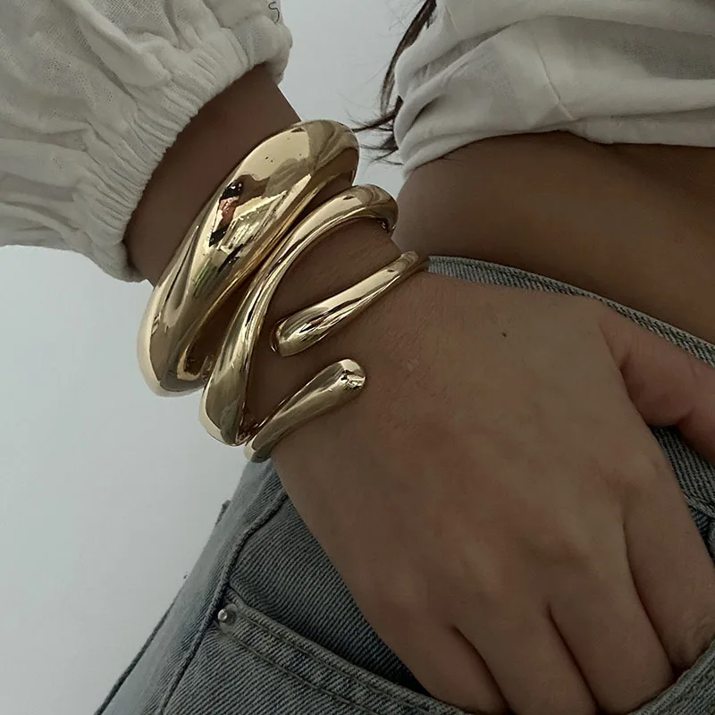 Punk Cuff Bangles Vintage Punk Gold Silver Color Geometric Bangles Women Bracelets Hip Hop Jewelry Gifts