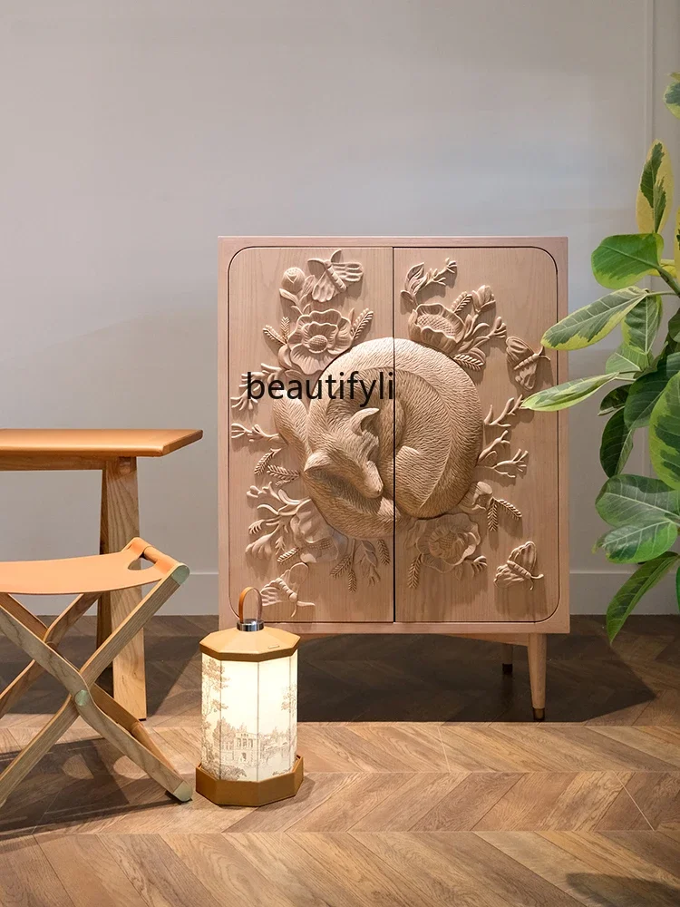 

ss7304Zhonggu Ручная резьба Ясень Лиса Входной шкаф Прикроватная тумбочка Свет Роскошный Высокий смысл