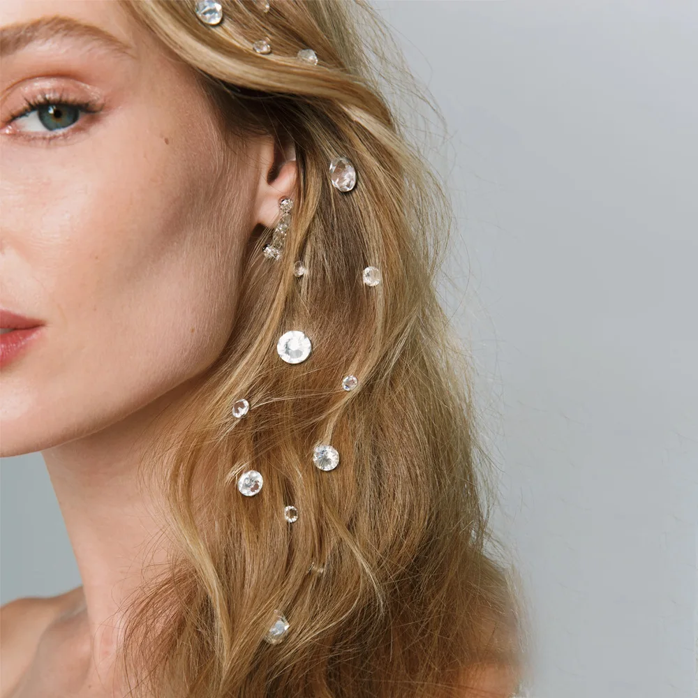 10 Pcs/Set Bridal Headwear Pins Luxurious Diamond Inlaid Rhinestone Hairpin Fashionable Sweet I-shaped Curly Hair Fork Hair Clip