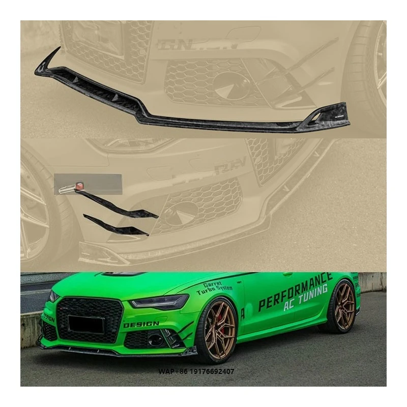 

New forAudi RS6 C7 C7.5 Carbon Fiber Front Lip Wind Knife Bumper with Exhaust Cut-Outs Bolt-On Universal Fitment