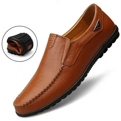 Leather Men Casual Shoes Breathable Soft Mens Loafers Italian Brand Moccasins Slip on Black Driving Shoes Plus Size 37-47