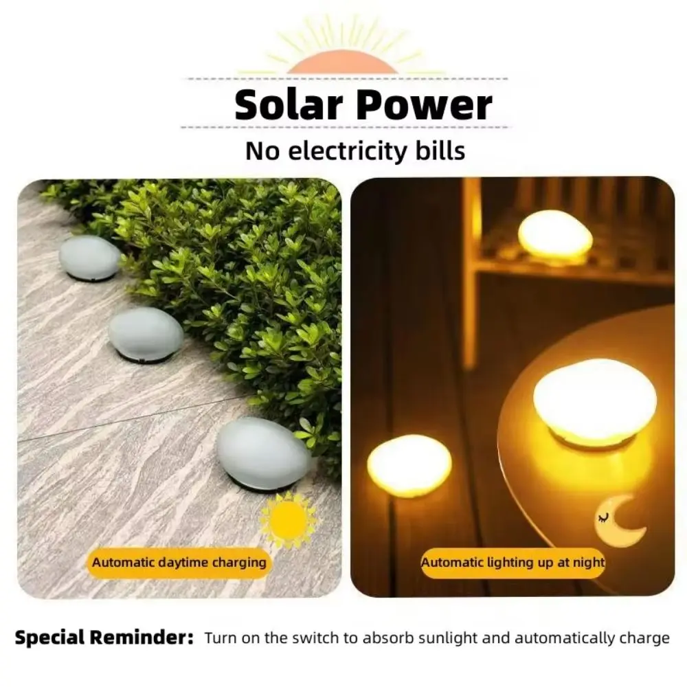Cobblestone Shaped Solar Stone Lamp Energy Saving Waterproof Outdoor Pebble Lamp Auto on/Off Decorative Solar Lawn Lamp Lawn