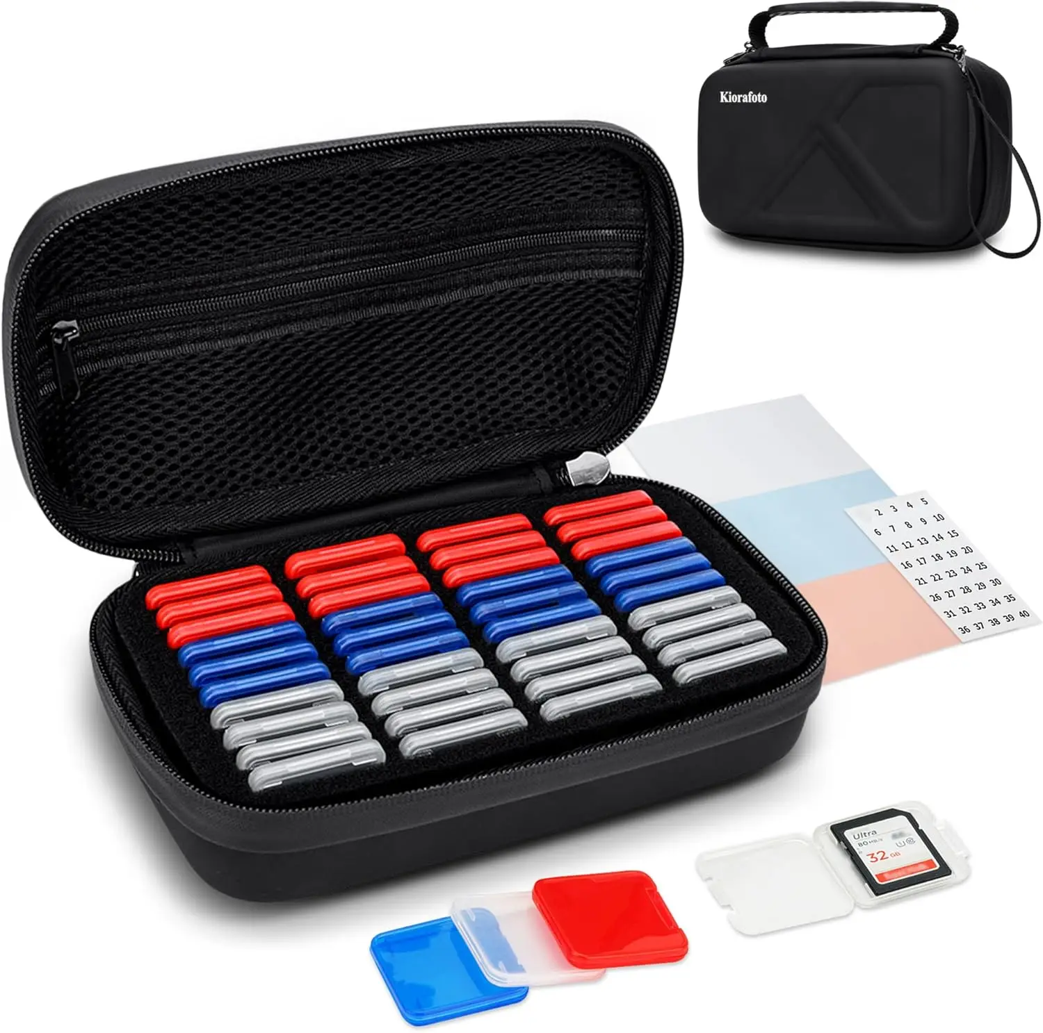 

Водонепроницаемый футляр для SD-карт на 40 карт с индивидуальными отделениями, ударопрочная конструкция и ручка для безопасного хранения