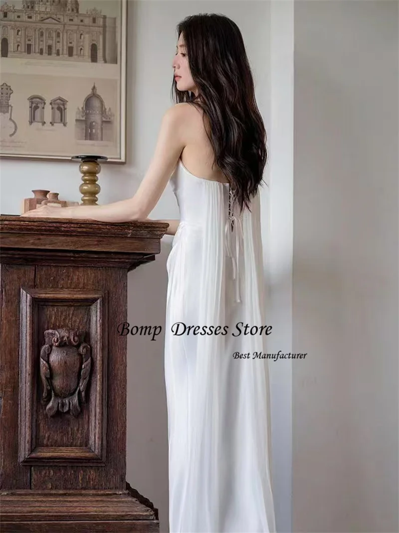 BOMP Elegante trägerlose weiße Party-Abendkleider, Fotoshooting, trägerloses Seidensatin-Körper-Maxikleid, Hochzeitsfeier, individuell gestaltet
