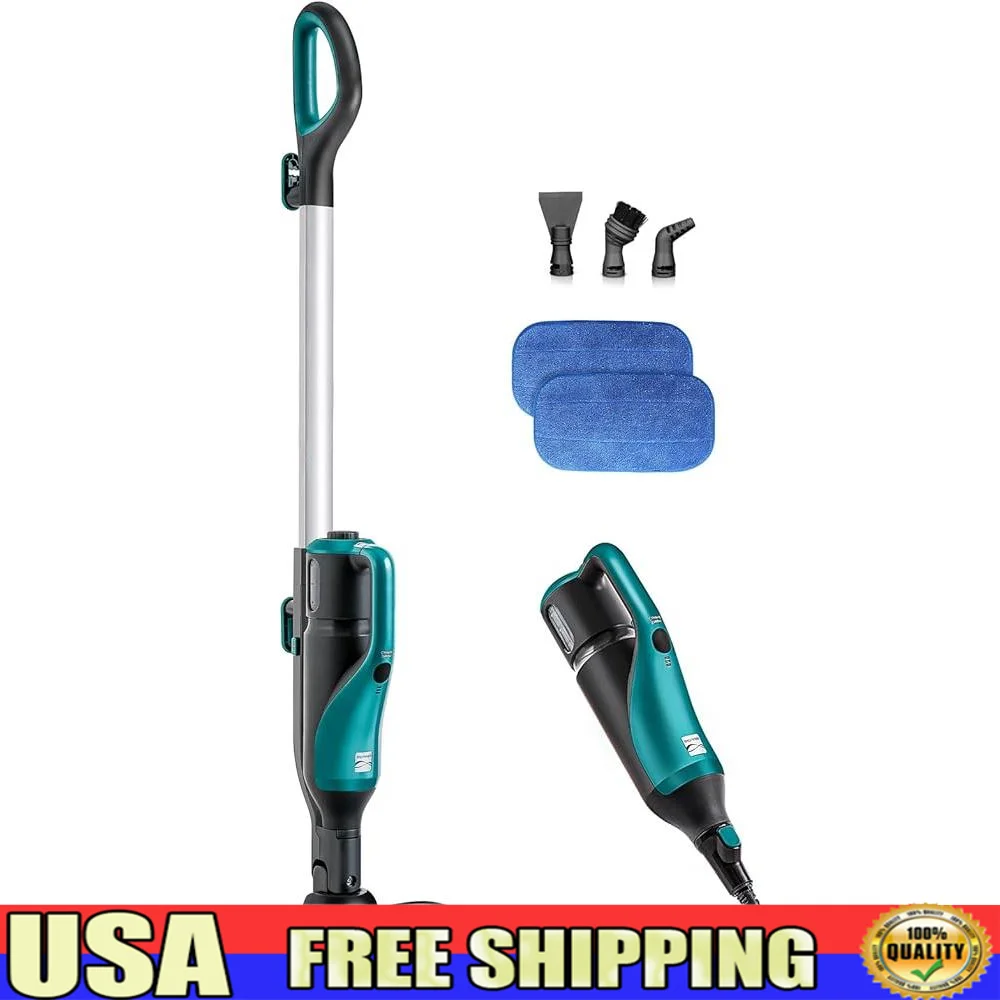 2-in-1 Steam Mop Hard Floor Cleaner with Handheld Steam Cleaner and Washable Pads Carpets Rugs Upholstery and Stubborn Messes