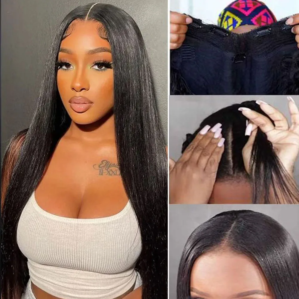 

250 Плотность Прямые волосы V-образный парик 20-32 дюйма Обновление Бразильские машинные парики для женщин 100% человеческие волосы Зажим на голову в полупарике