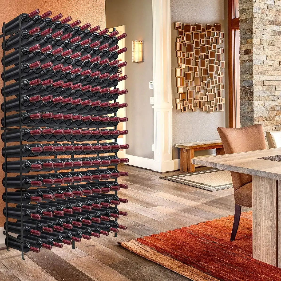 Wine Rack Freestanding Floor - Wine Bottle Holder -150 Bottle Capacity Wine Storage for Any Bar, Wine Cellar, Kitchen